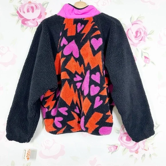 NEW Free People Movement Hit The Slopes Printed Hearts Pullover Fleece Jacket L - Picture 8 of 14